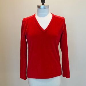 Vintage Red V-Neck Velour Women's Jersey Top